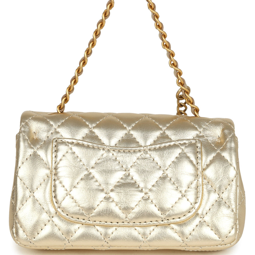 Chanel Nano Classic Double Flap Bag Charm Gold Metallic Calfskin Brushed Gold Hardware - Image 5