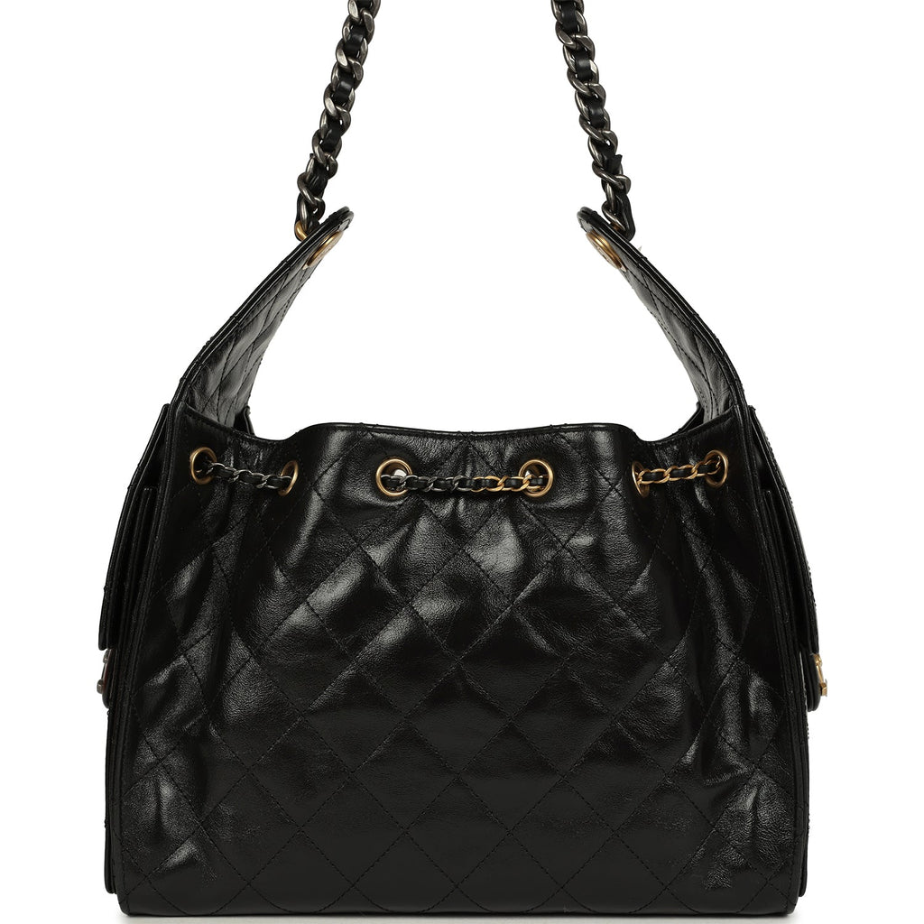 Pre-owned Chanel Small 25 Hobo Bag Black Shiny Crumpled Calfskin Mixed Metal Hardware - Image 5