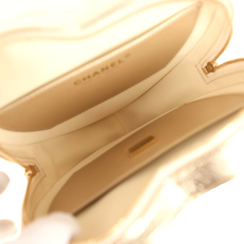 Chanel CC In Love Large Heart Bag with Chain Gold Metallic Lambskin Light Gold Hardware - Image 9