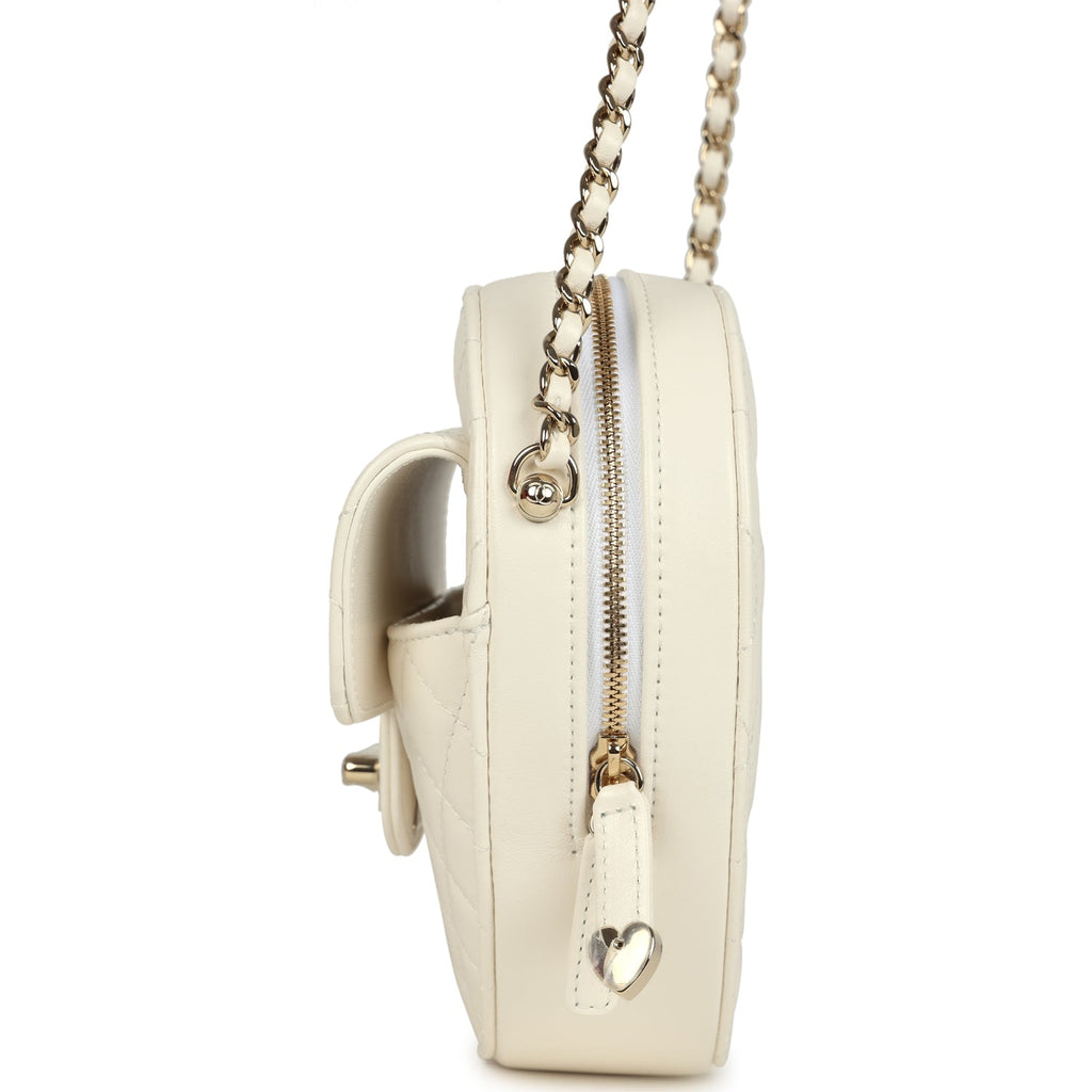 Chanel CC In Love Large Heart Bag with Chain White Lambskin Light Gold Hardware - Image 4