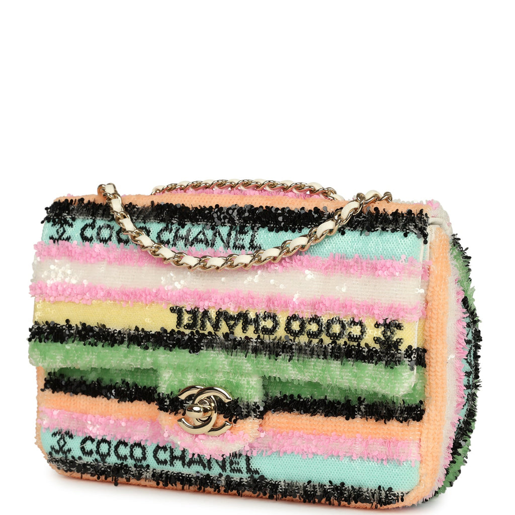 Chanel Mini Striped Coco Flap Bag Multicolor White Sequins Light Gold Hardware - Image 6