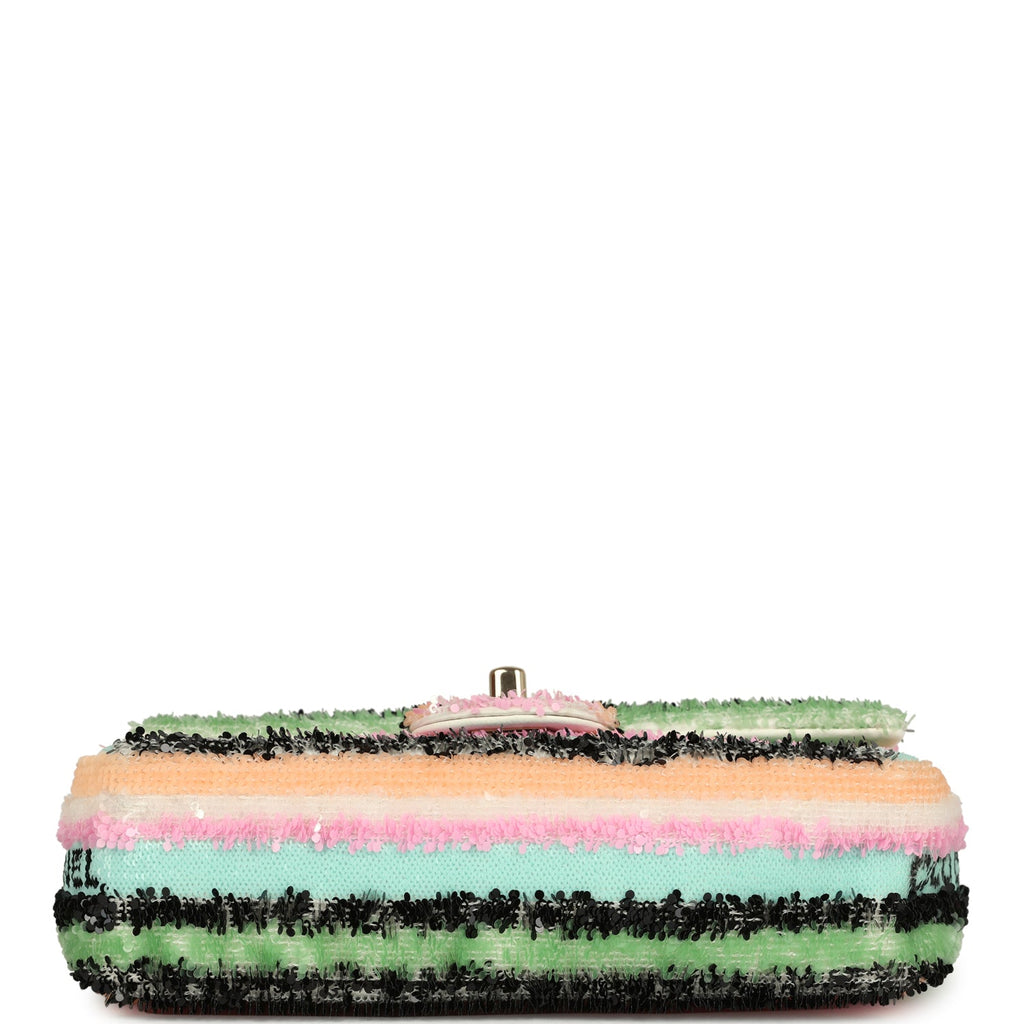 Chanel Mini Striped Coco Flap Bag Multicolor White Sequins Light Gold Hardware - Image 7