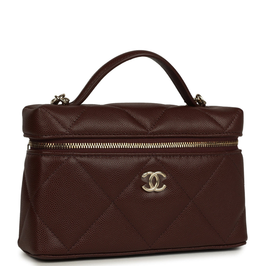 Chanel Top Handle Slim Vanity Case with Chain Dark Brown Shiny Caviar Light Gold Hardware - Image 3