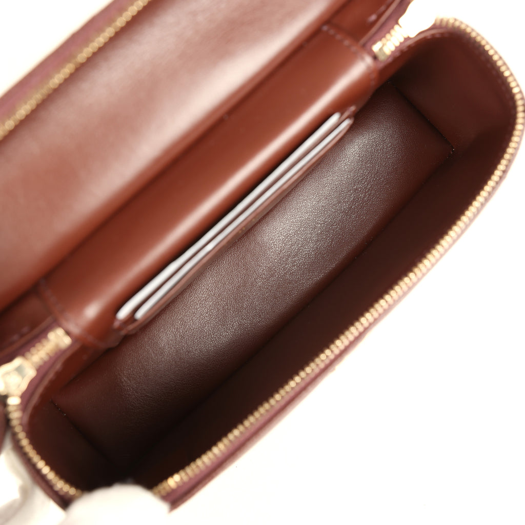 Chanel Top Handle Slim Vanity Case with Chain Dark Brown Shiny Caviar Light Gold Hardware - Image 9