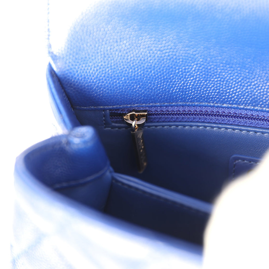 Chanel Small Coco Top Handle Flap Bag Dark Blue Shiny Caviar Light Gold Hardware - Image 10