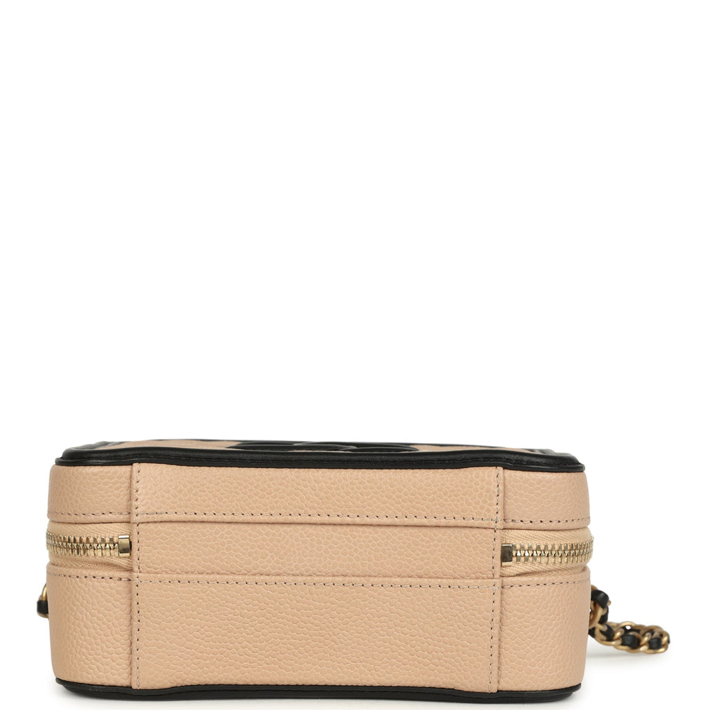 Pre-owned Chanel Small CC Filigree Vanity Case Black and Beige Caviar Antique Gold Hardware - Image 7