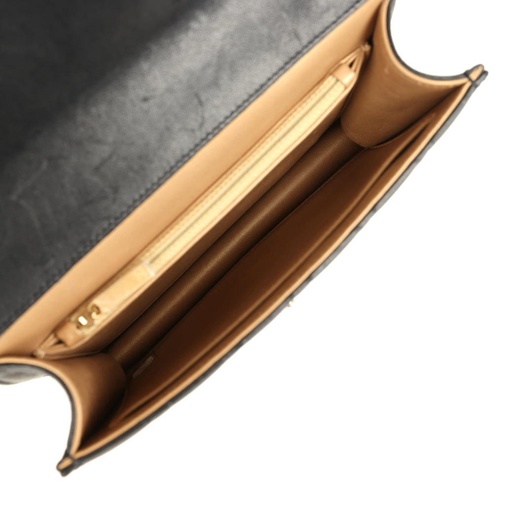 Pre-owned Chanel Small Chic Pearls Flap Bag Black Goatskin Antique Gold Hardware - Image 9