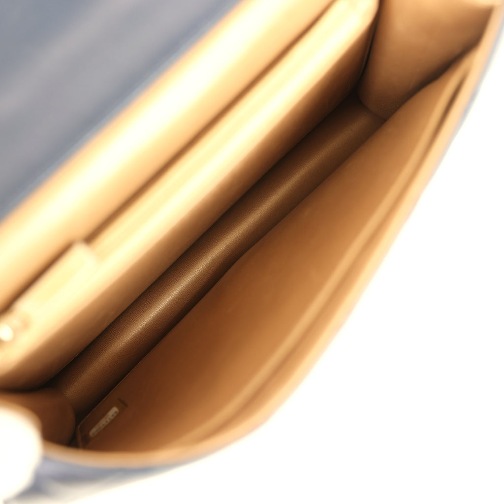 Pre-owned Chanel Small Chic Pearls Flap Bag Navy Calfskin Antique Gold Hardware - Image 11