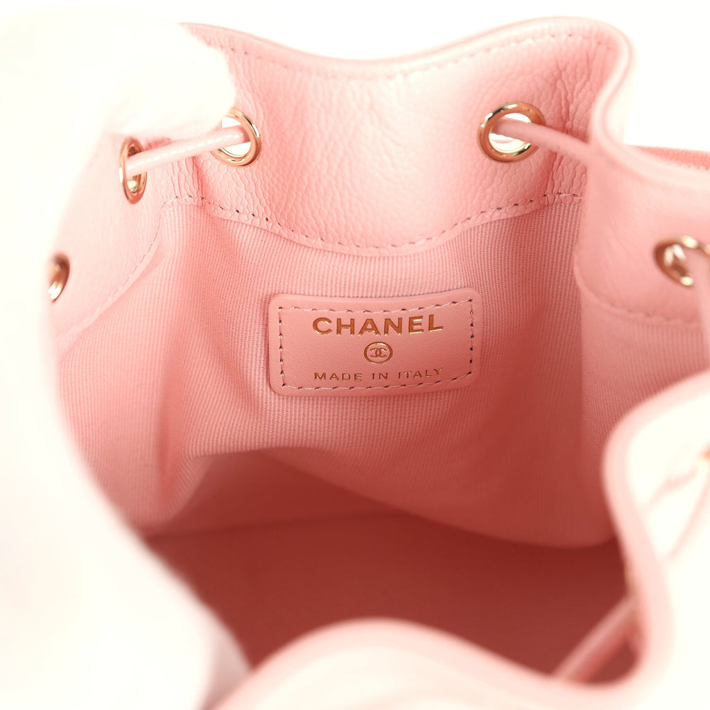 Chanel Mini Top Handle Bucket Bag with Chain Pink Shiny Caviar Light Gold Hardware - Image 9