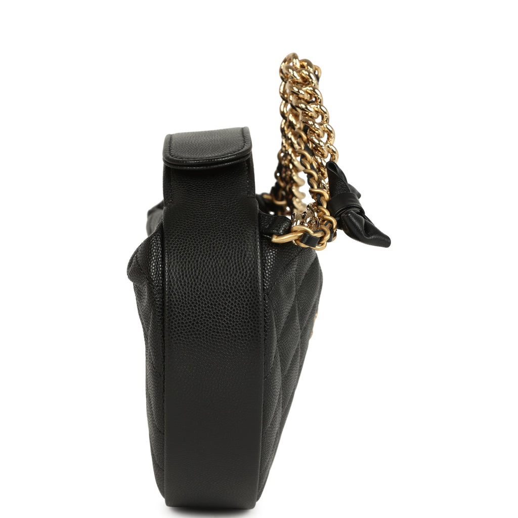Chanel Mini Round Hobo Pouch Bag Black Shiny Caviar Mixed Metal Hardware - Image 5