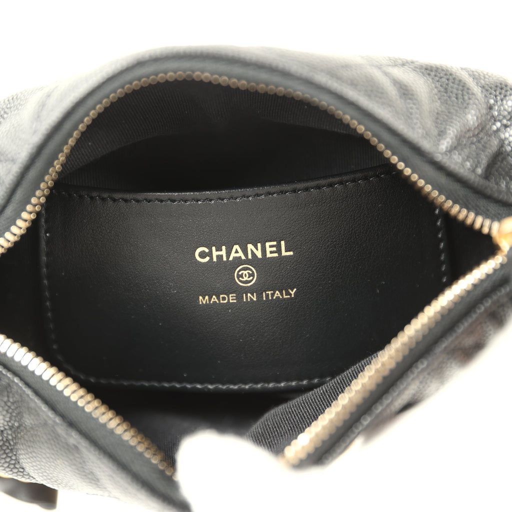 Chanel Mini Round Hobo Pouch Bag Black Shiny Caviar Mixed Metal Hardware - Image 10