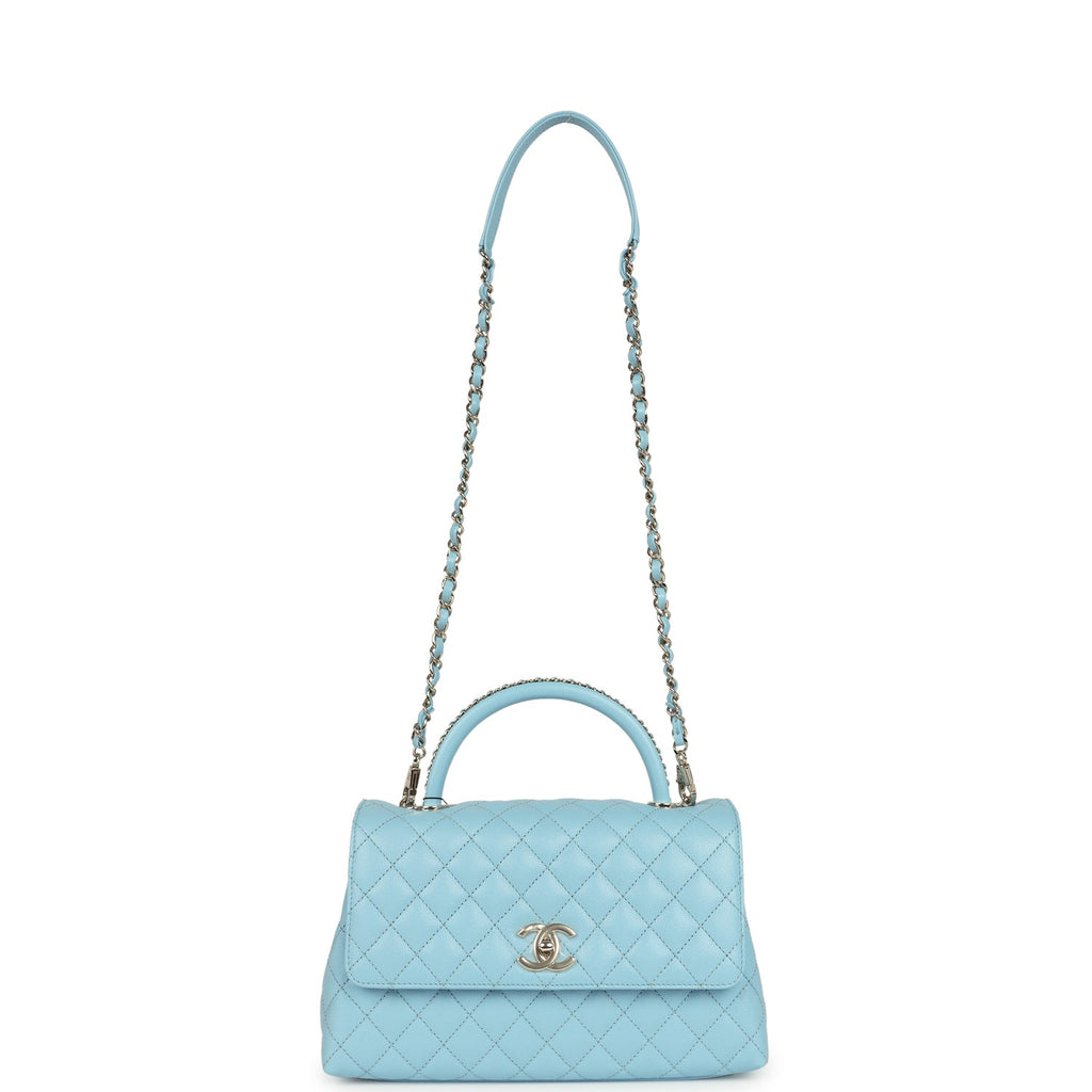 Chanel Medium Coco Top Handle Flap Bag Light Blue Shiny Caviar Light Gold Hardware - Image 8