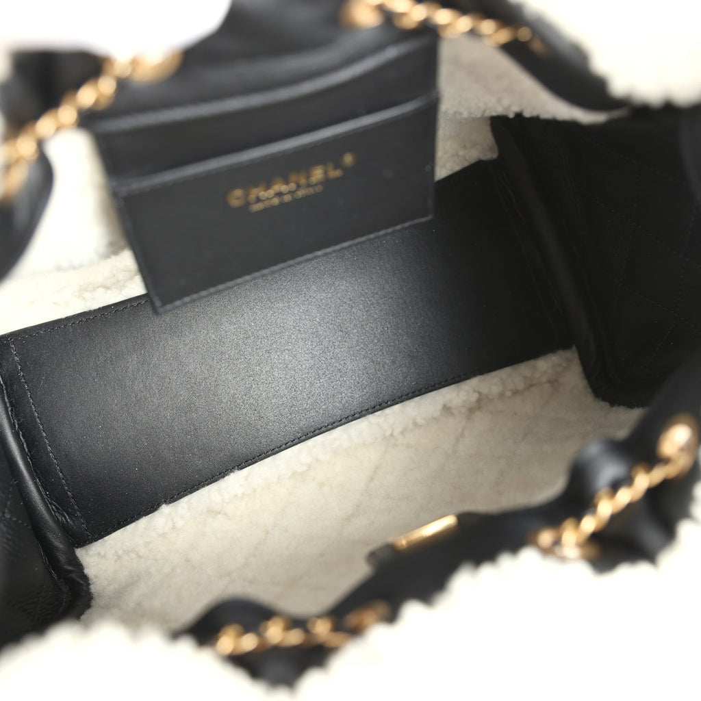 Chanel Small 25 Hobo Bag Black Crumpled Sheepskin and White Shearling Antique Gold Hardware - Image 9