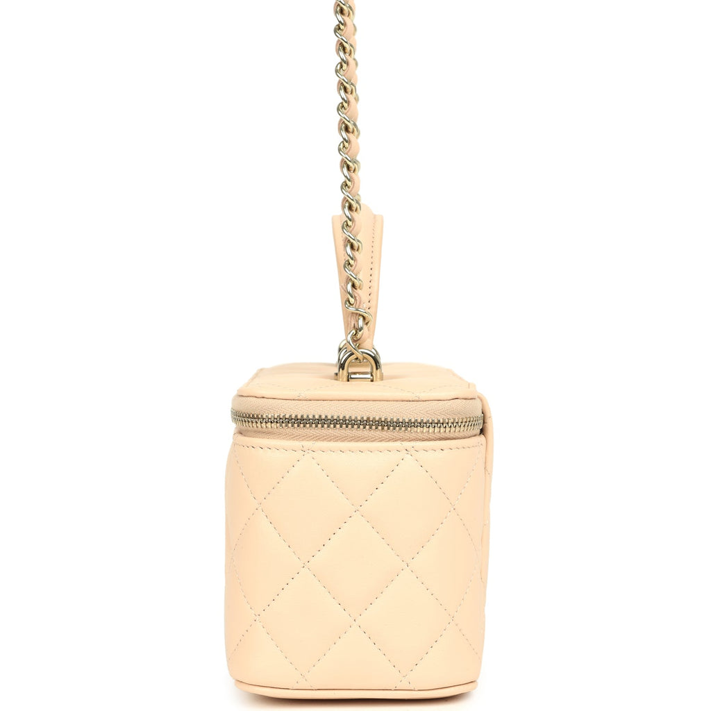 Chanel Small Top Handle Vanity Case Light Beige Lambskin Light Gold Hardware - Image 4