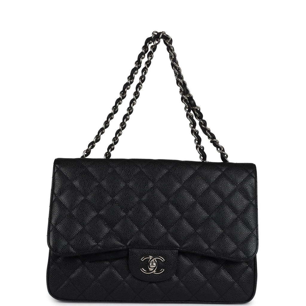 Pre-owned Chanel Jumbo Classic Single Flap Bag Black Caviar Silver Hardware - Image 8