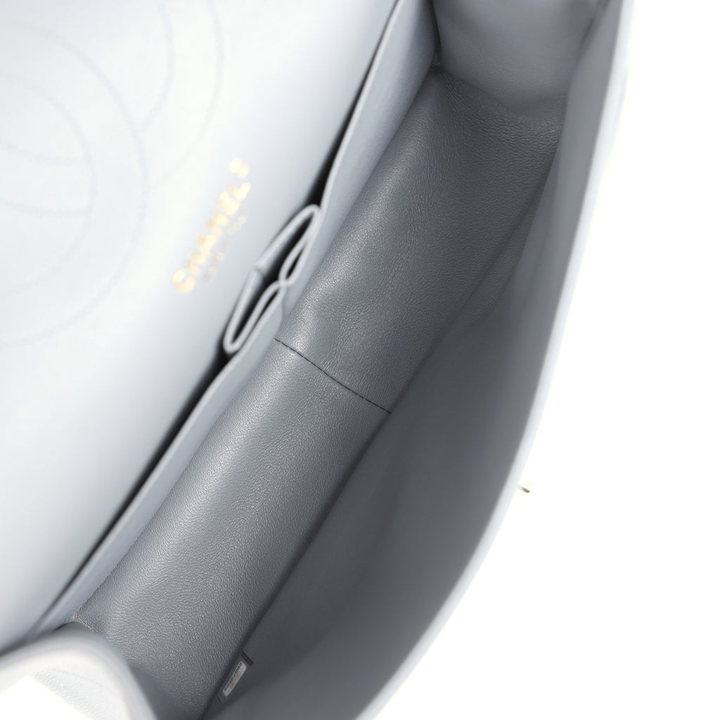 Chanel Jumbo Classic Double Flap Bag Light Grey Shiny Caviar Light Gold Hardware - Image 10