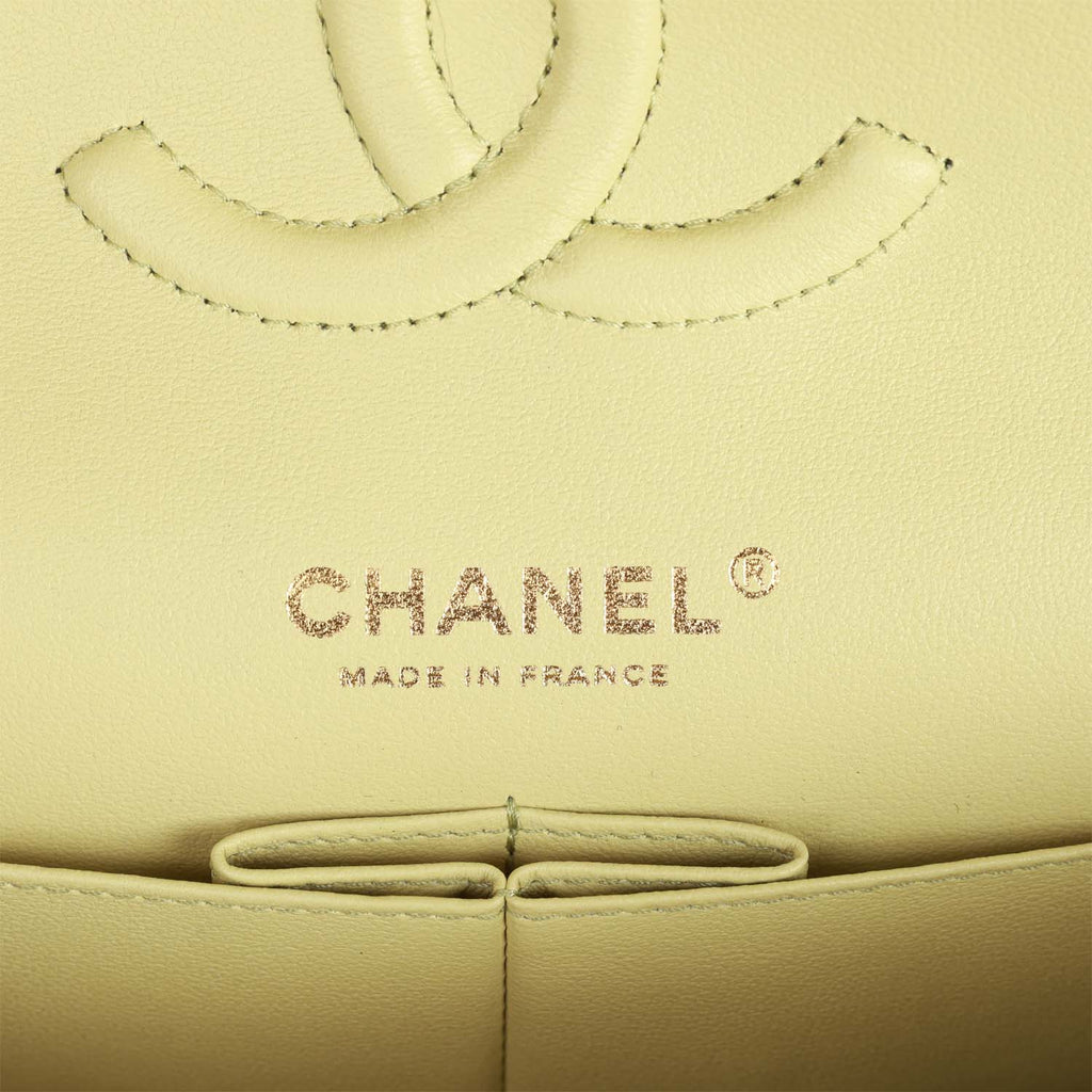 Chanel Medium Classic Double Flap Bag Light Green Lambskin Light Gold Hardware - Image 9