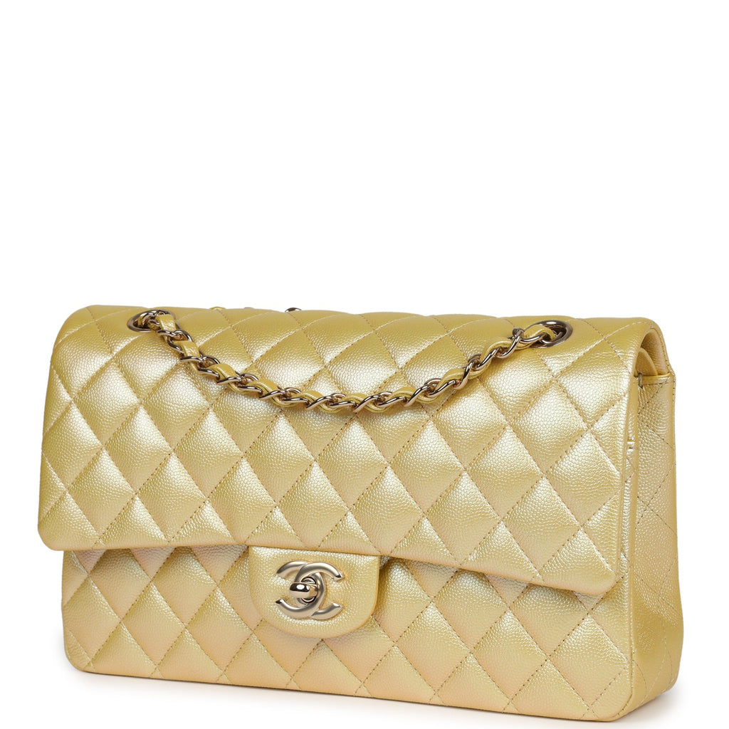 Chanel Medium Classic Double Flap Bag Yellow Iridescent Caviar Light Gold Hardware - Image 6