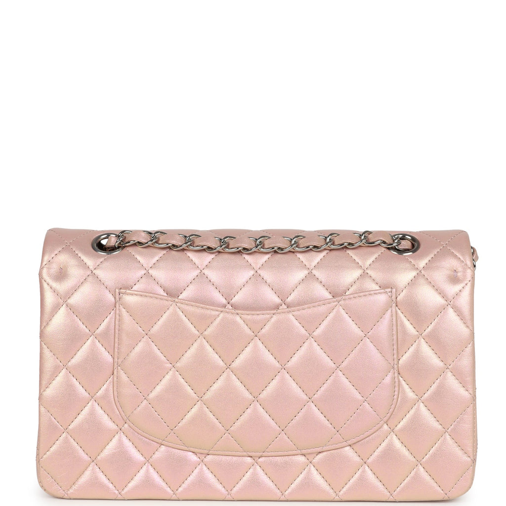 Chanel Medium Classic Double Flap Bag Pink Iridescent Lambskin Silver Hardware - Image 5