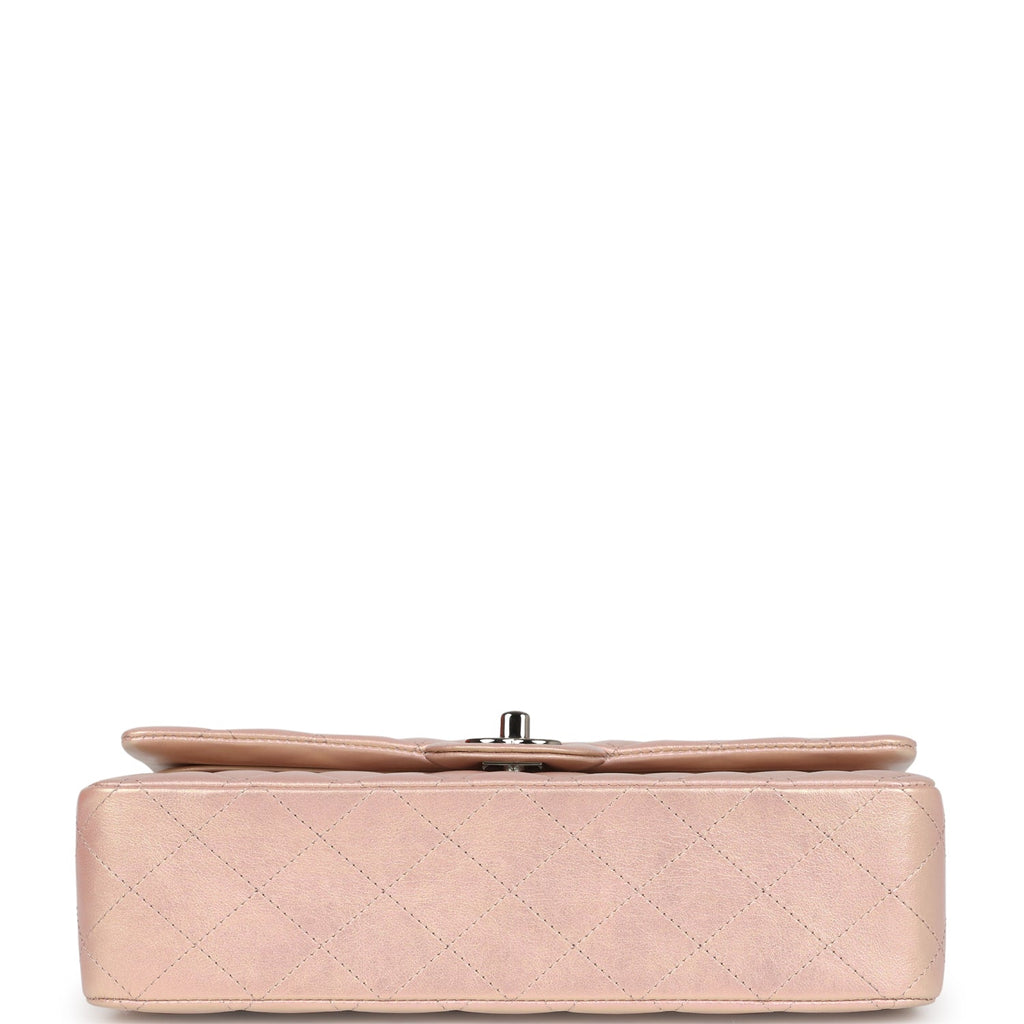 Chanel Medium Classic Double Flap Bag Pink Iridescent Lambskin Silver Hardware - Image 7