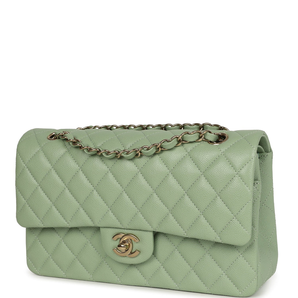 Chanel Medium Classic Double Flap Bag Light Green Caviar Light Gold Hardware - Image 6
