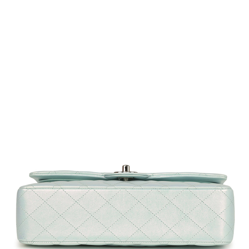 Pre-owned Chanel Medium Classic Double Flap Bag Light Blue Iridescent Calfskin Silver Hardware - Image 7