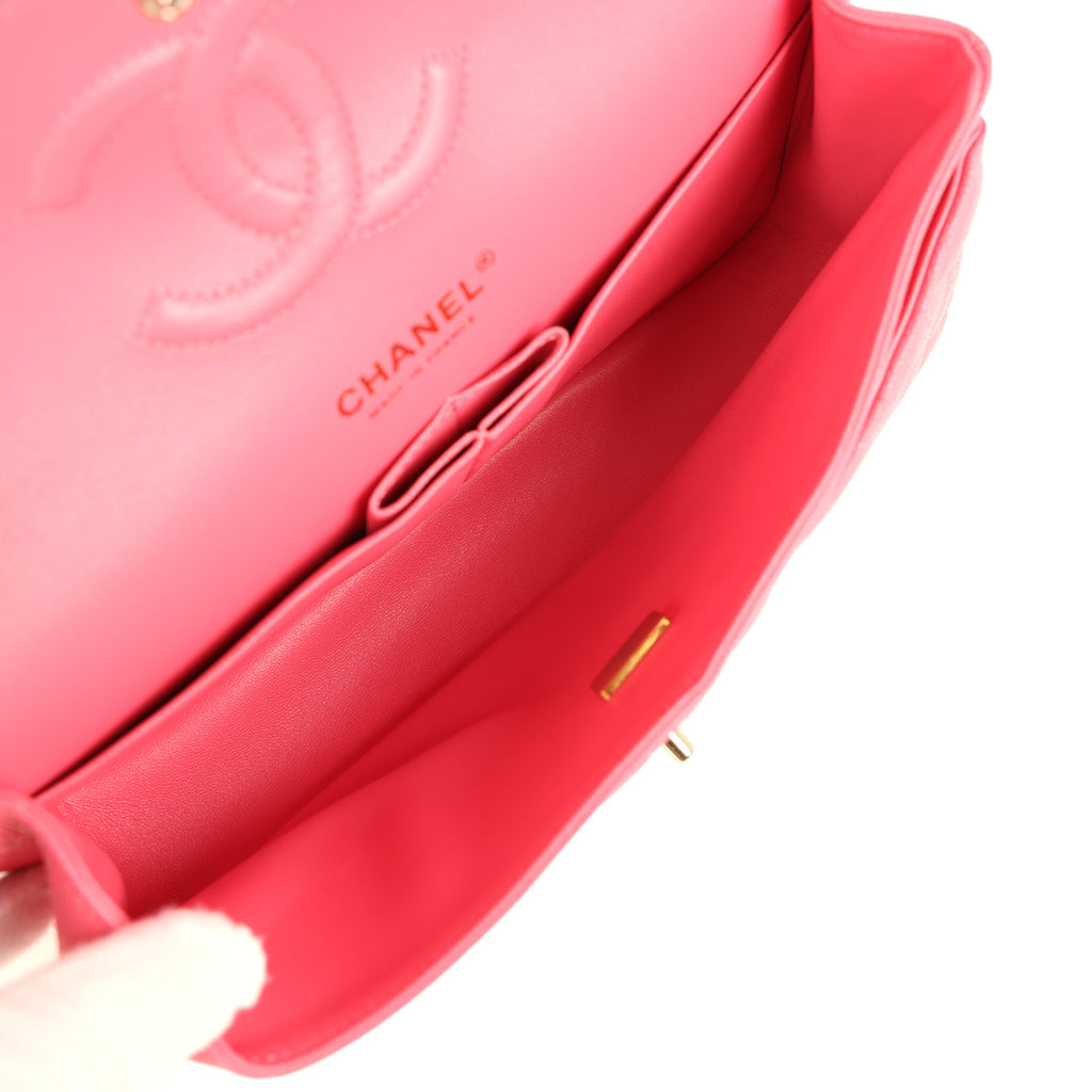 Pre-owned Chanel Medium Classic Double Flap Bag Dark Pink Shiny Caviar Gold Hardware - Image 10