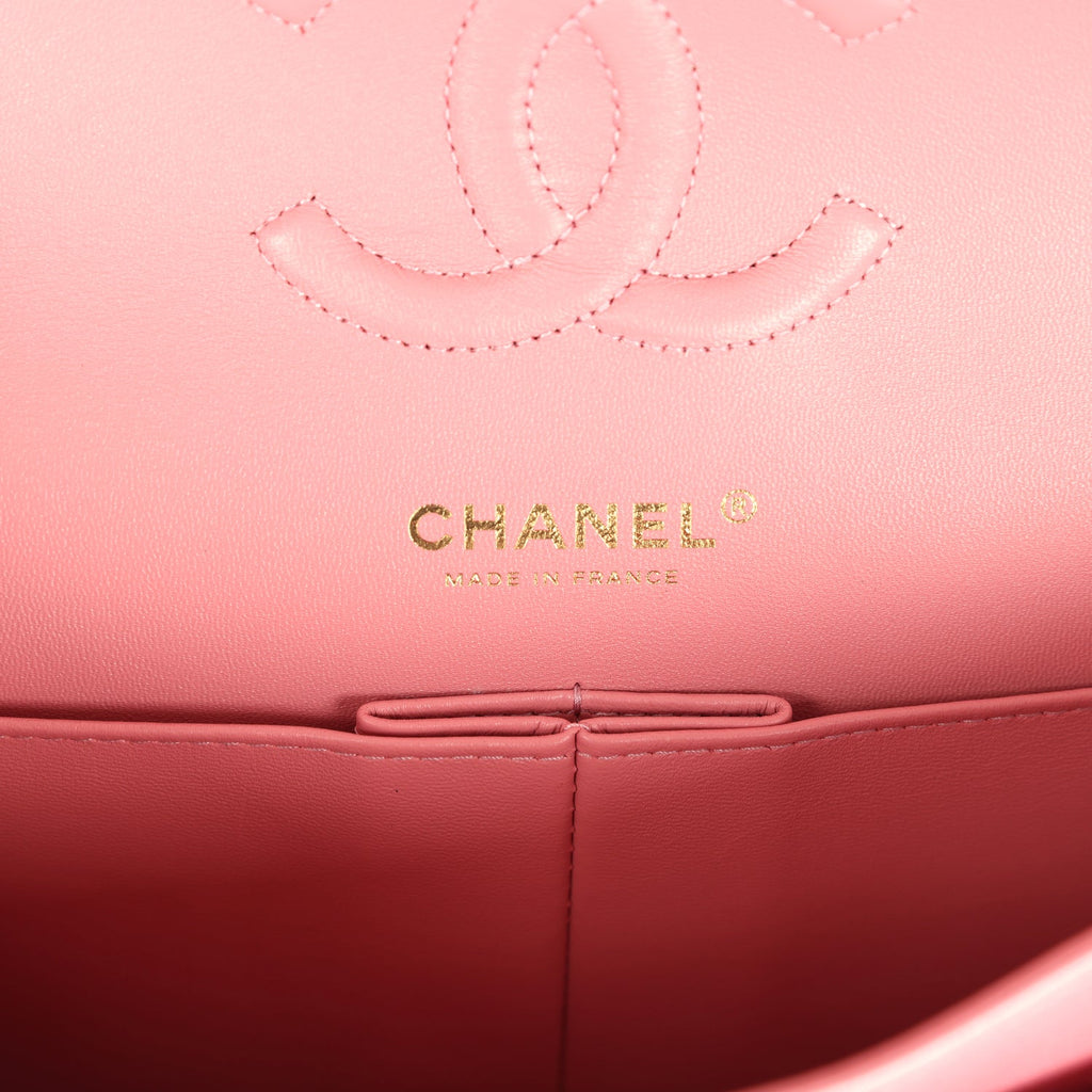 Pre-owned Chanel Medium Classic Double Flap Bag Pink Iridescent Ombre Goatskin Light Gold Hardware - Image 10