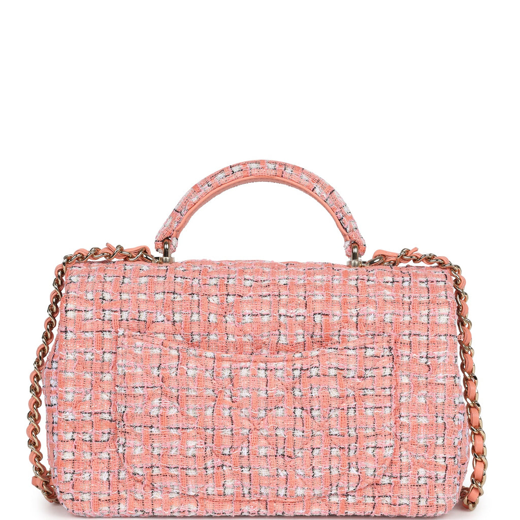 Chanel Mini Rectangular Top Handle Flap Bag Coral Tweed Light Gold Hardware - Image 5