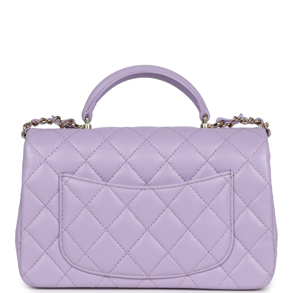 Chanel Mini Rectangular Flap Bag with Top Handle Lilac Lambskin Light Gold Hardware - Image 5