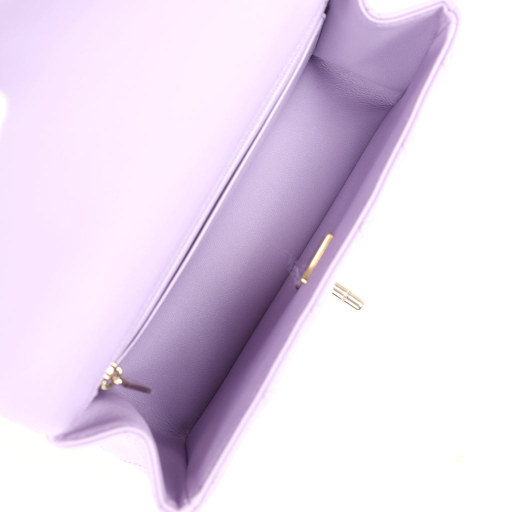 Chanel Mini Rectangular Flap Bag with Top Handle Lilac Lambskin Light Gold Hardware - Image 9