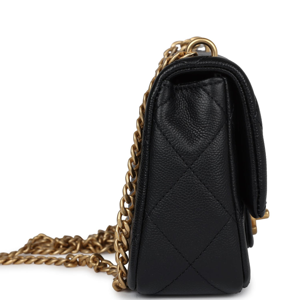 Chanel Mini Sweetheart Crush Square Flap Bag Black Caviar Antique Gold Hardware - Image 4