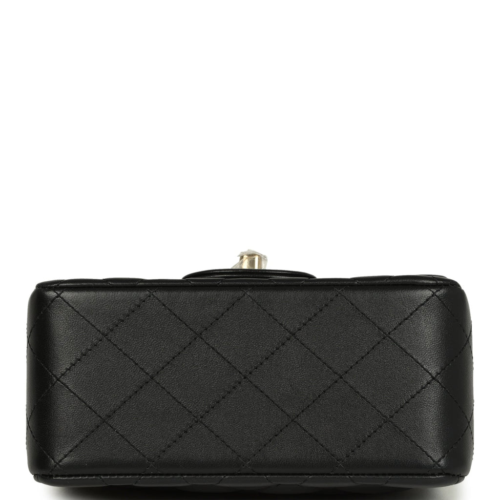 Chanel Mini Classic Square Flap Bag Black Lambskin Light Gold Hardware - Image 7