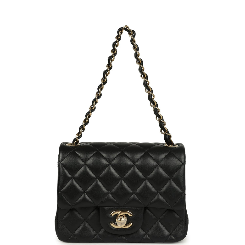 Chanel Mini Classic Square Flap Bag Black Lambskin Light Gold Hardware - Image 8