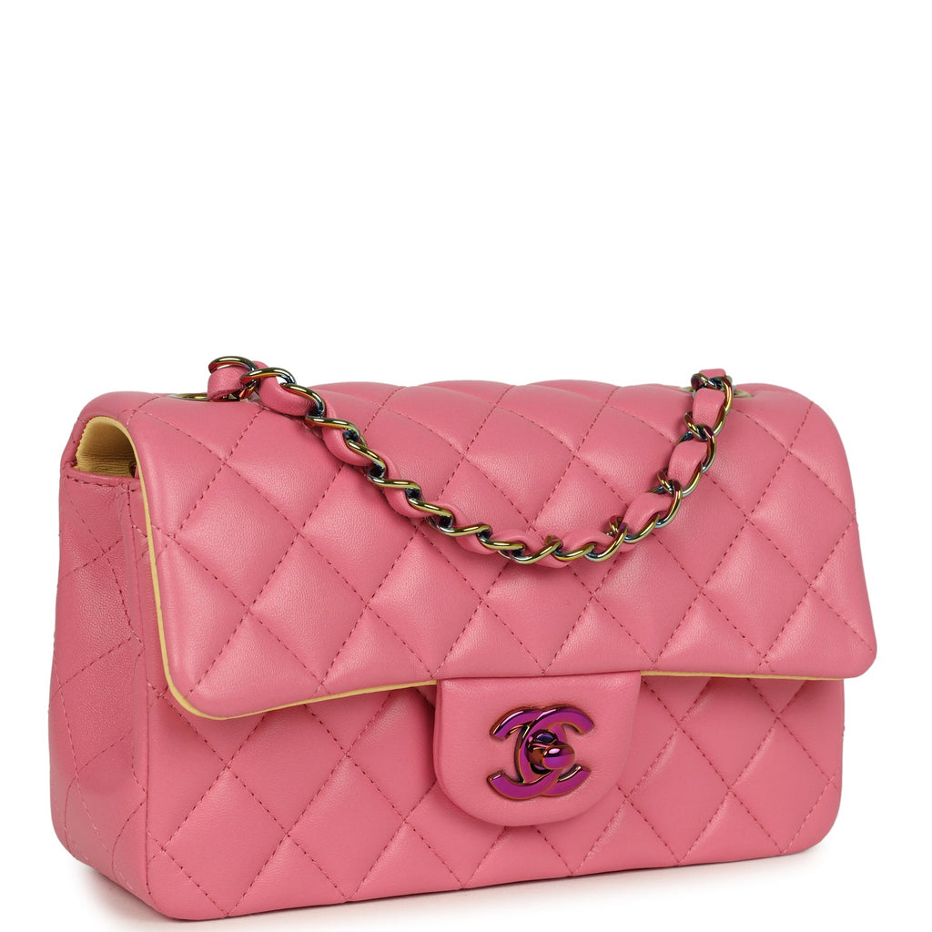 Chanel Mini Classic Rectangular Flap Bag Pink and Yellow Lambskin Iridescent Hardware - Image 3