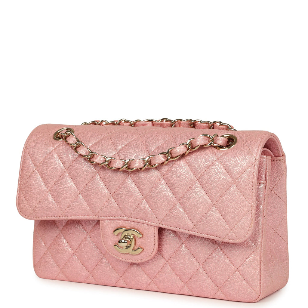 Chanel Small Classic Double Flap Bag Pink Iridescent Caviar Light Gold Hardware - Image 6