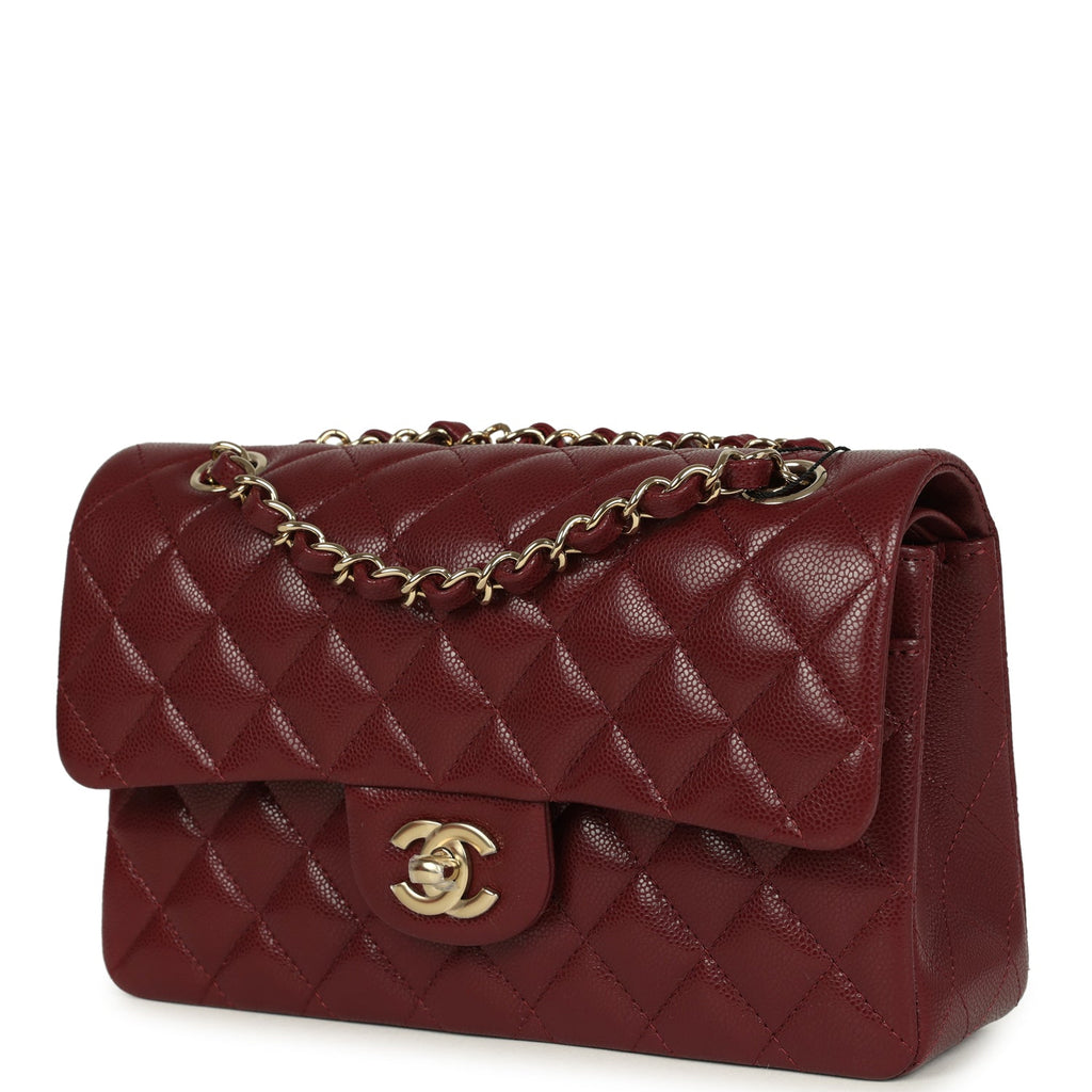 Chanel Small Classic Double Flap Bag Burgundy Shiny Caviar Light Gold Hardware - Image 6