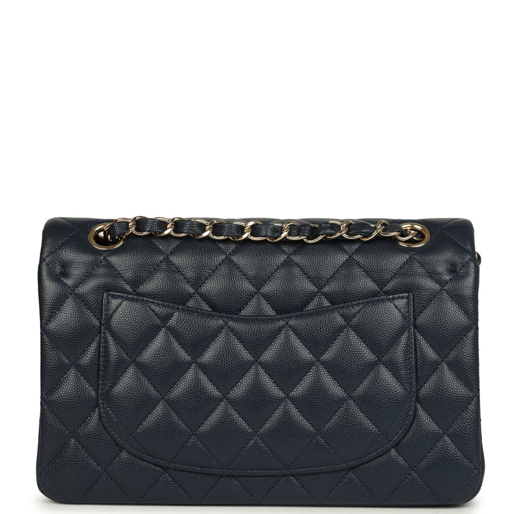 Pre-owned Chanel Small Classic Double Flap Bag Dark Blue Caviar Light Gold Hardware - Image 5