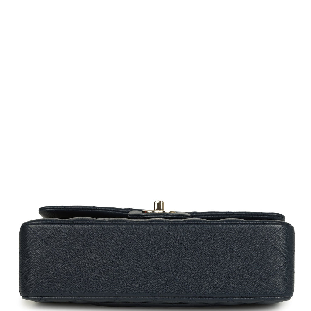 Pre-owned Chanel Small Classic Double Flap Bag Dark Blue Caviar Light Gold Hardware - Image 7