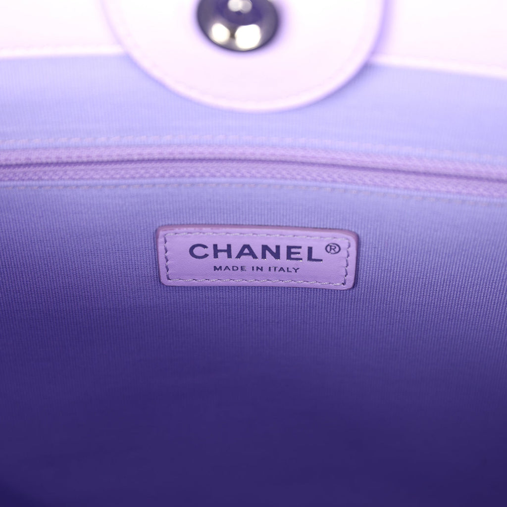 Chanel Small Deauville Shopping Tote Pink and Purple Ombre Calfskin Silver Hardware - Image 10