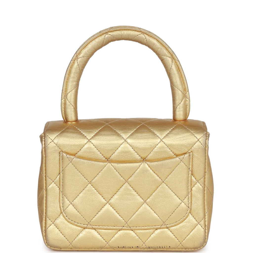 Vintage Chanel Mini Top Handle Kelly Child Flap Bag Gold Metallic Lambskin Gold Hardware - Image 5