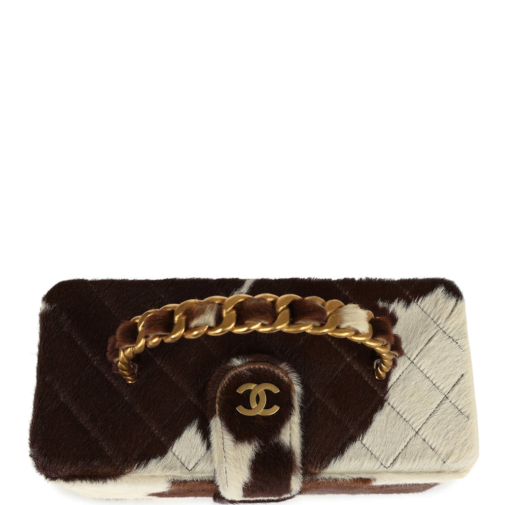 Vintage Chanel Rectangular Vanity Box Brown and White Cow Print Pony Hair Antique Gold Hardware - Image 8