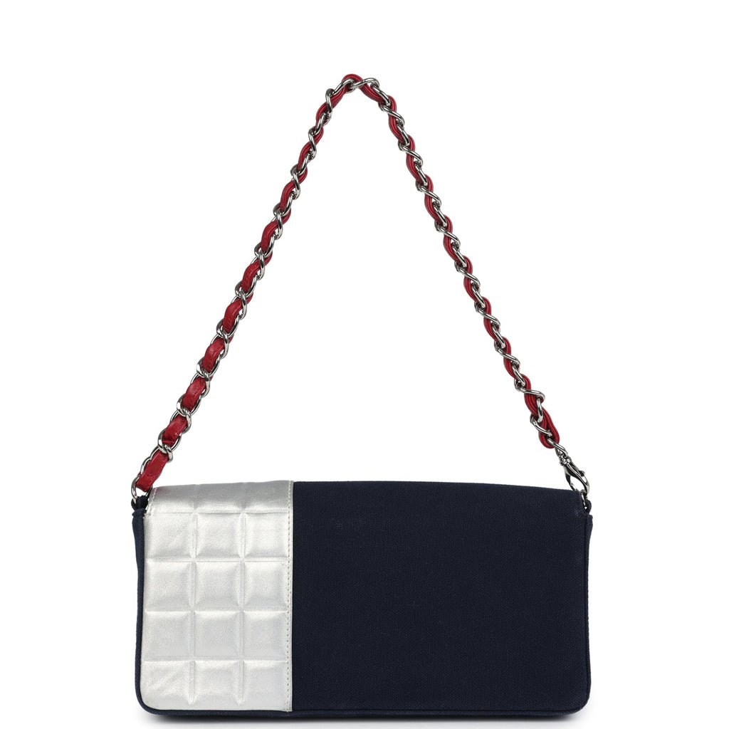 Vintage Chanel N0.5 Chain Shoulder Bag Navy, Silver, Red Canvas Silver Hardware - Image 5