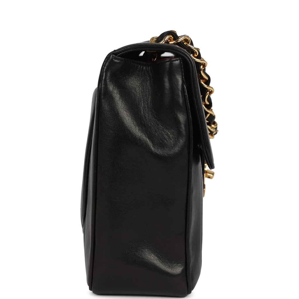 Vintage Chanel Jumbo Classic Mademoiselle Vertical Flap Black Lambskin Gold Hardware - Image 4