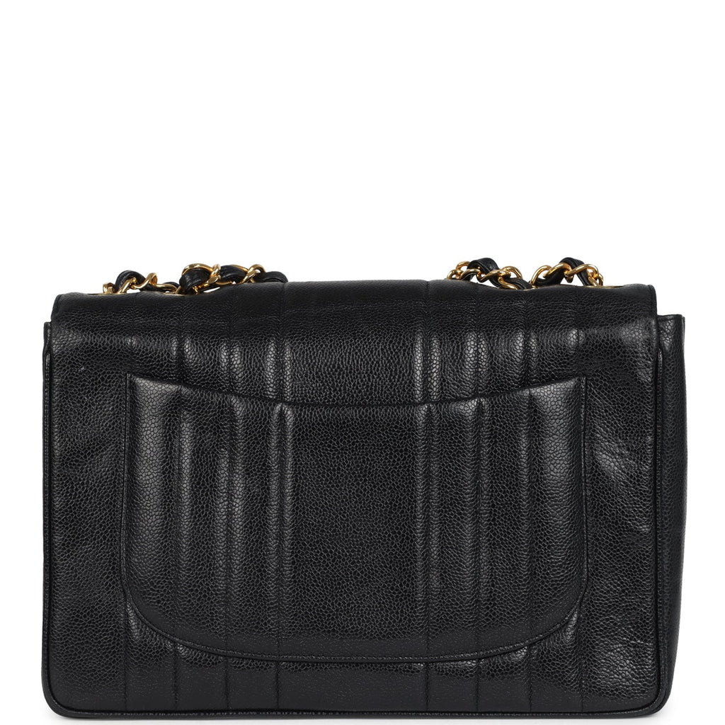 Vintage Chanel Jumbo Classic Mademoiselle Vertical Flap Black Caviar Gold Hardware - Image 5
