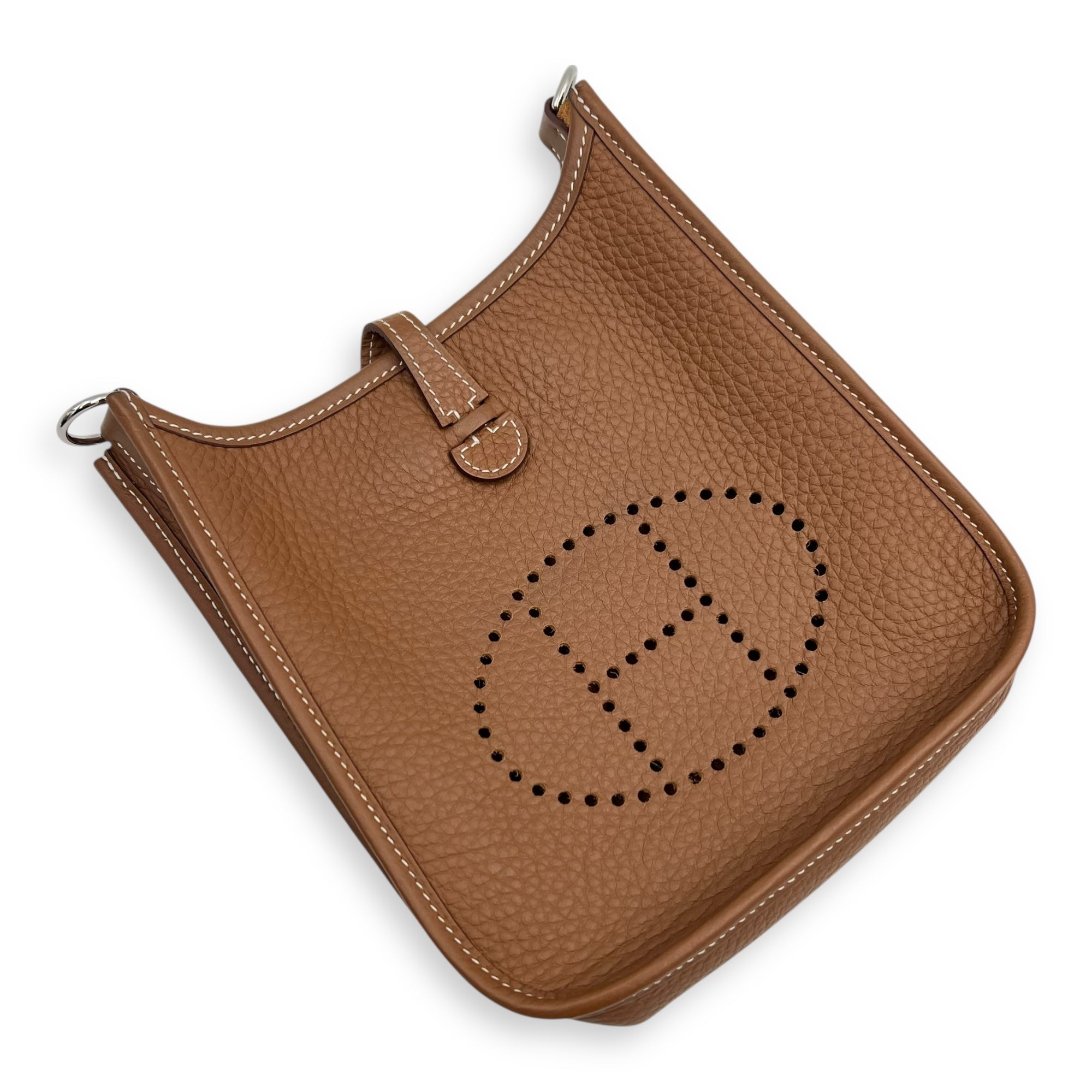 Evelyne Mini Gold Shoulder Bag in Clemence, Palladium hardware - Image 9