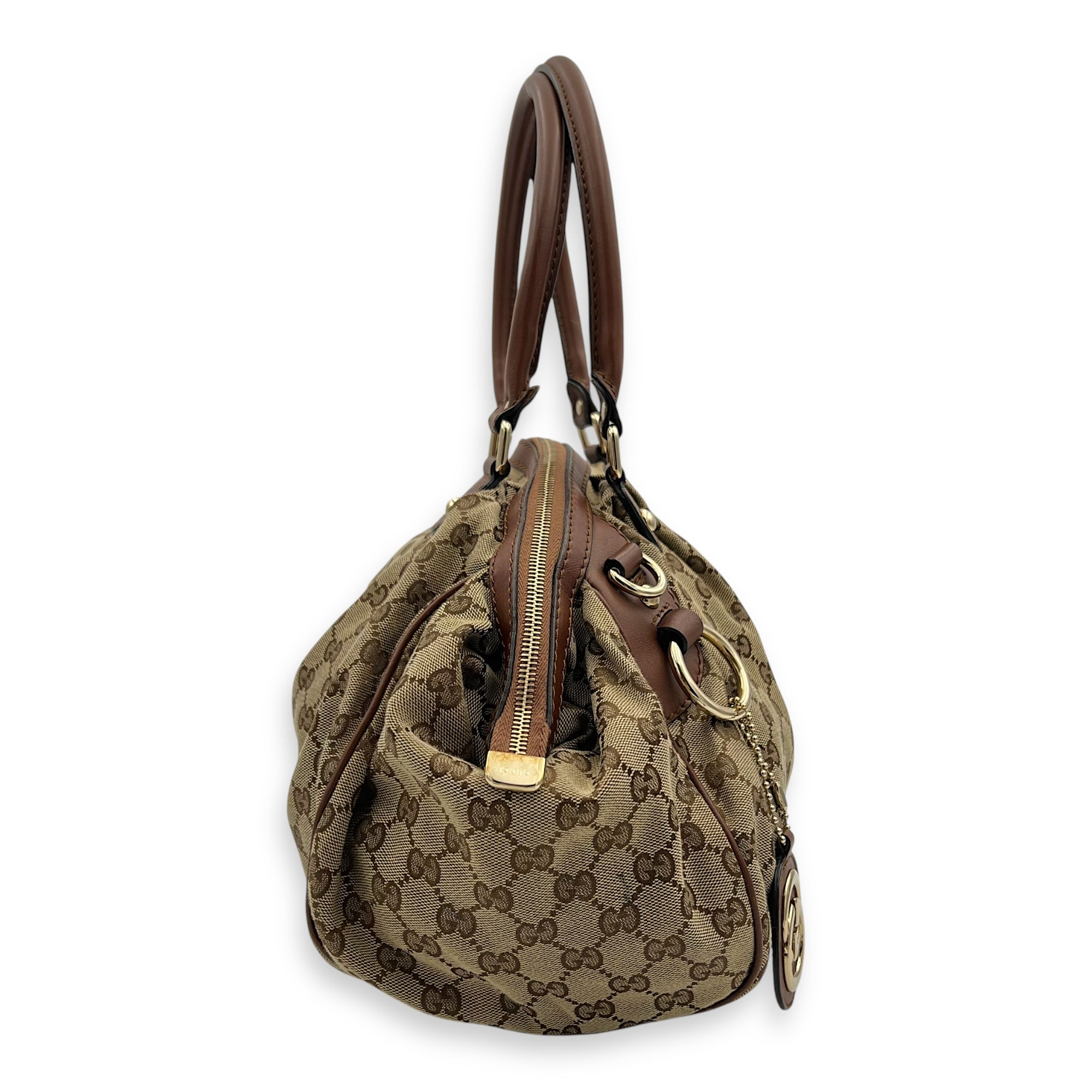 GG Top Handle Bag Brown in Jacquard, Gold hardware - Image 5