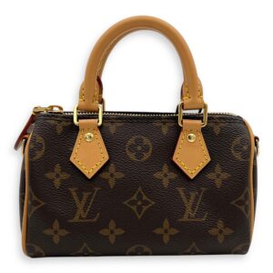 Speedy Top Handle Bag Nano Brown in Monogram Coated Canvas, Gold hardware