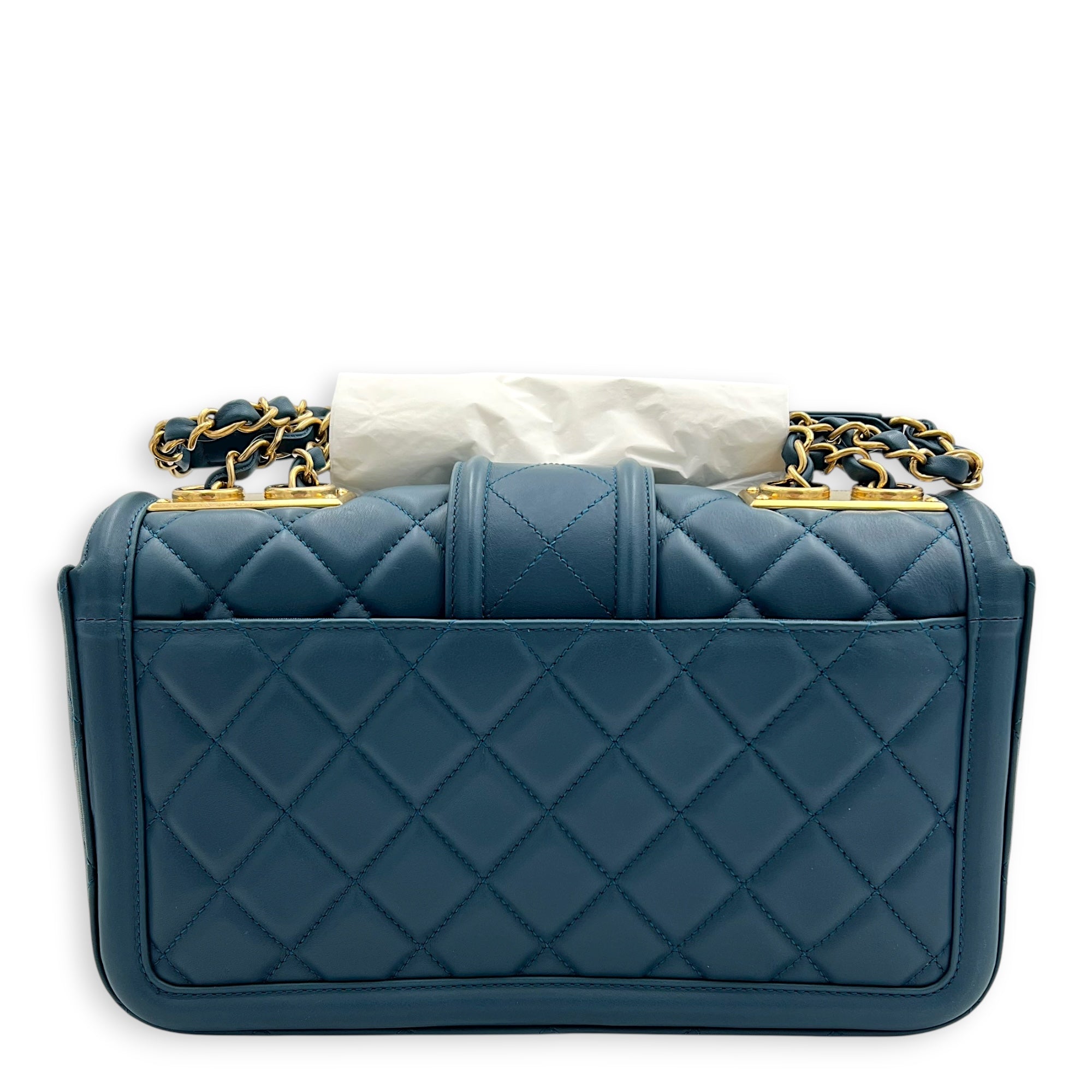 Quilted Green Shoulder Bag in Calfskin, Gold hardware - Image 3