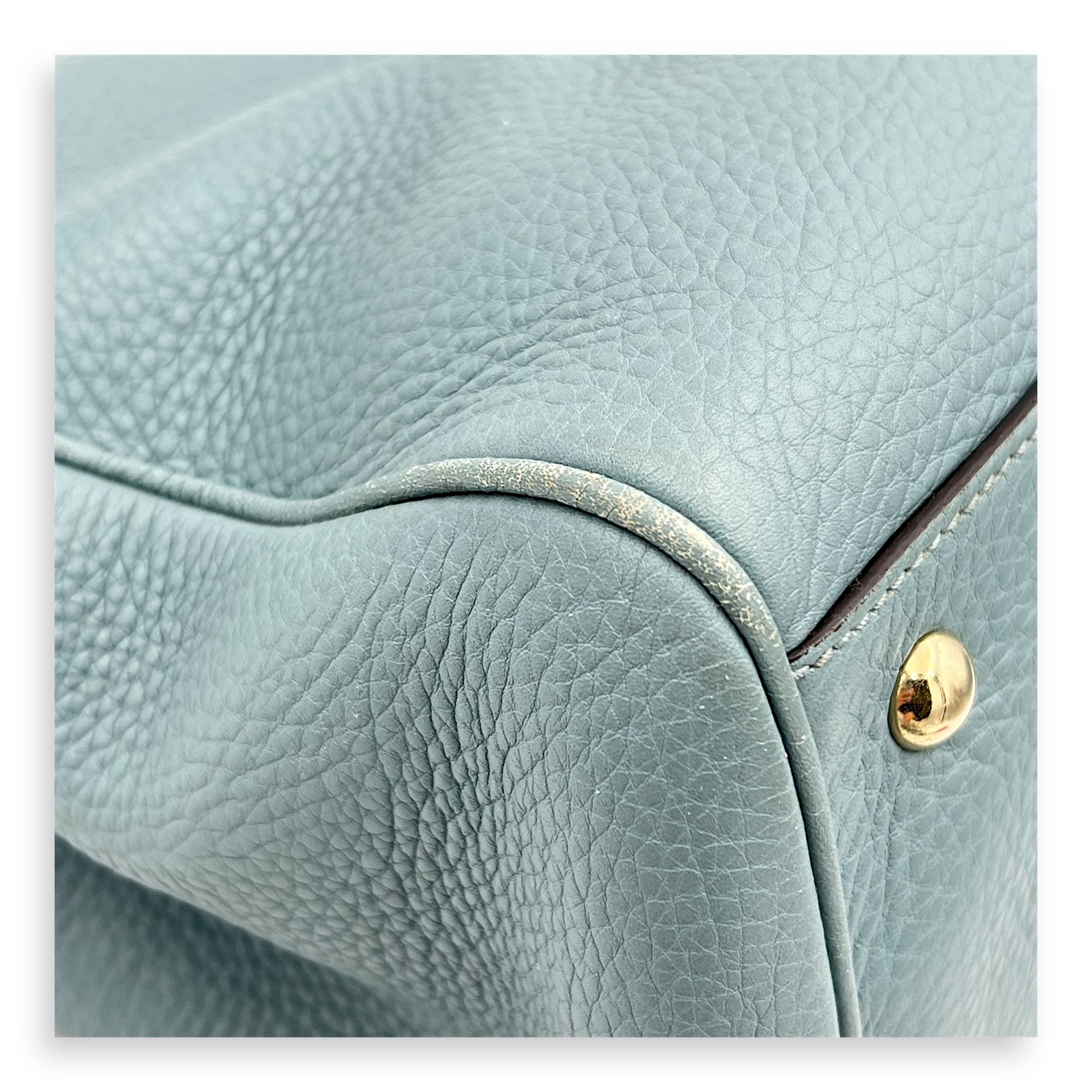 Bamboo Top Handle Bag Blue in Calfskin, Gold hardware - Image 10